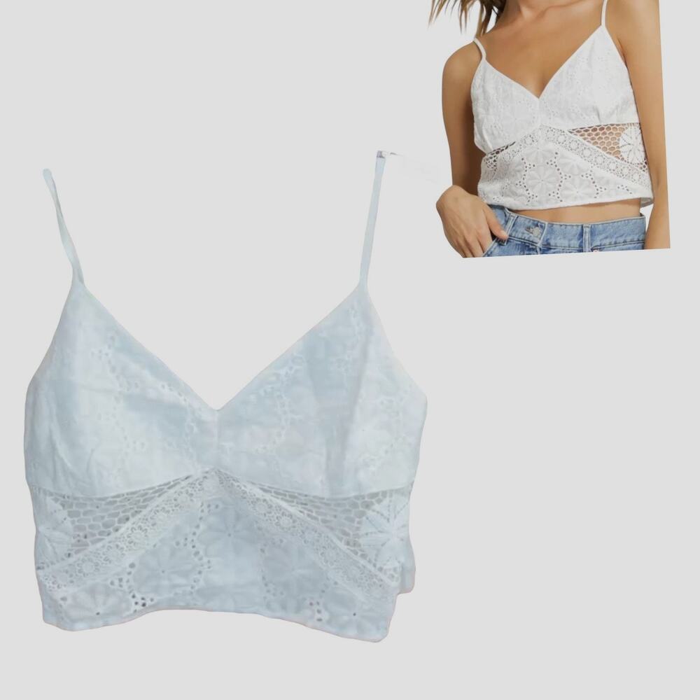 NEW Line And Dot LYDIA CAMI TANK Women's LG White Eyelet Lace Crop Camisole Top